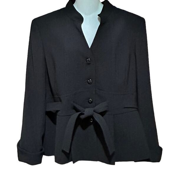 Kasper Womens 18 Black Blazer/Jacket Belted Waist and Black & White Satin lining - Picture 1 of 8